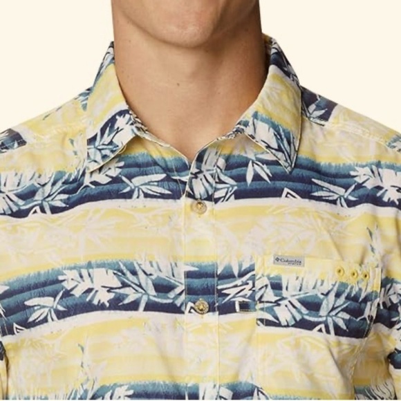 Columbia Men's PFG Omni-Shade Super Slack Tide Camp Shirt yellow/blue size M - Picture 4 of 12
